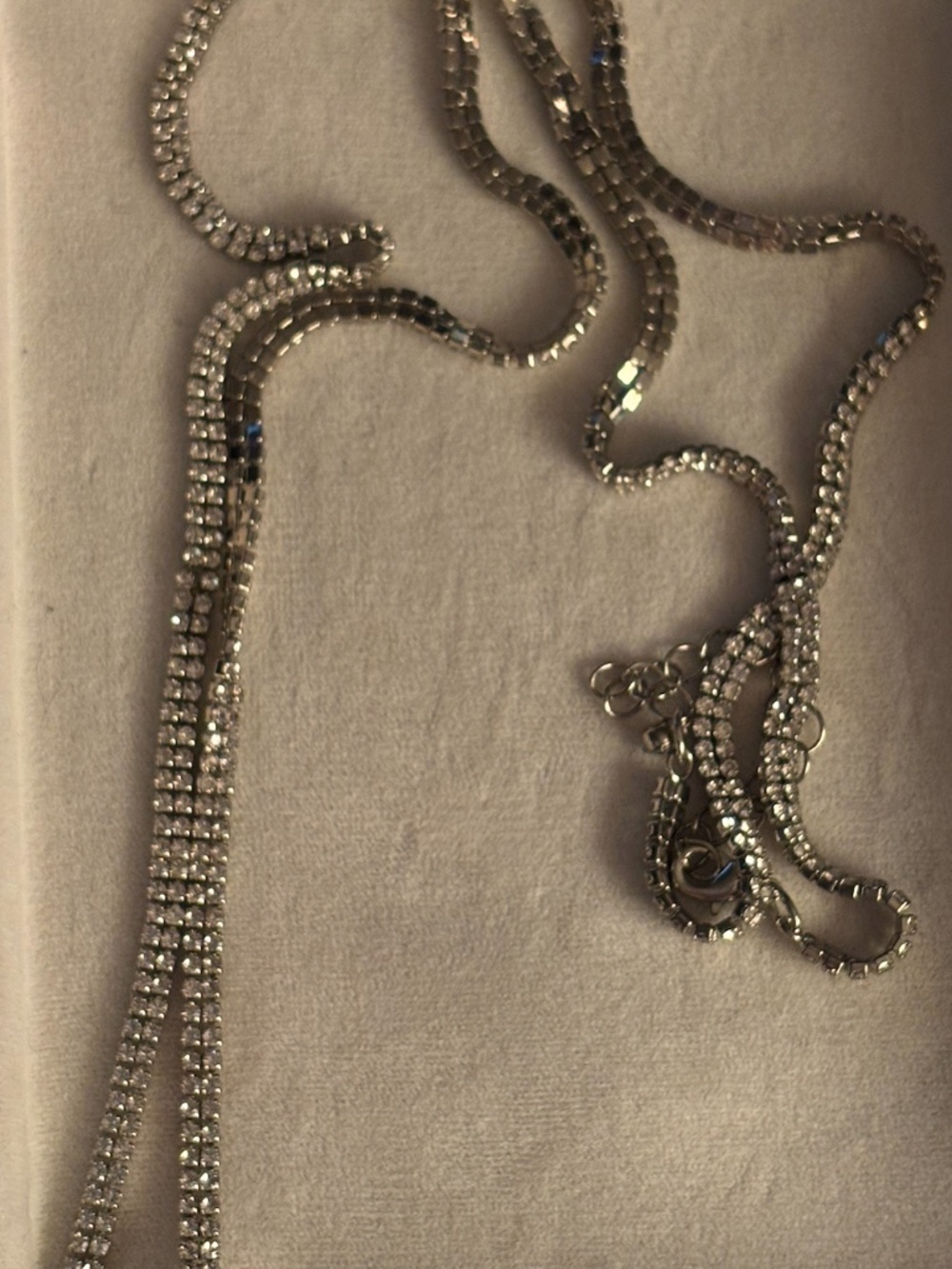 Macy's Silver Tone Rhinestone Tassel Fringe Statement Necklace